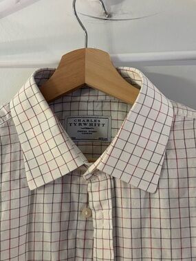 Charles Tyrwhitt White Windowpane Dress Shirt with Red and Black Grid